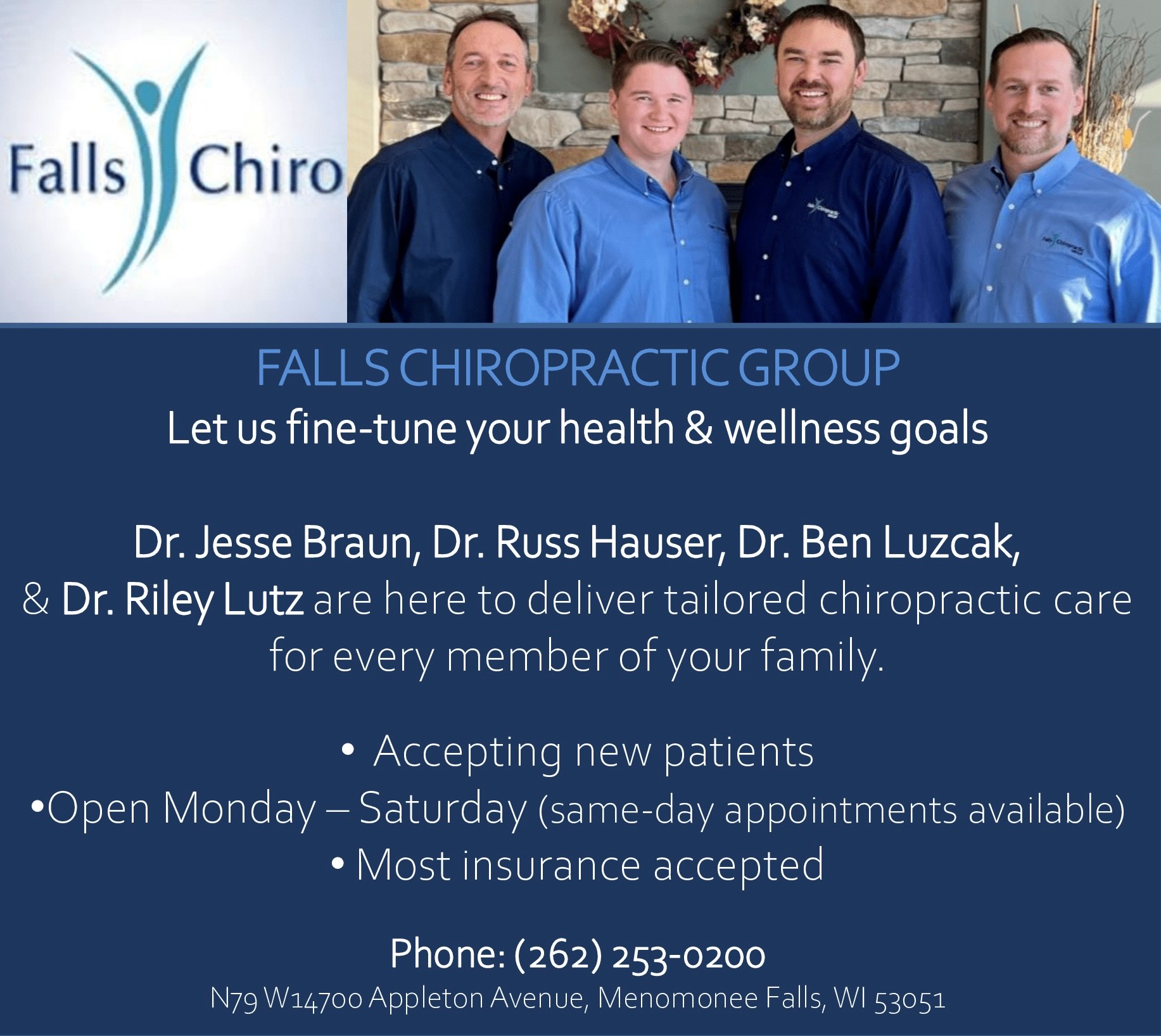 This is an ad for Falls Chiropractic Group